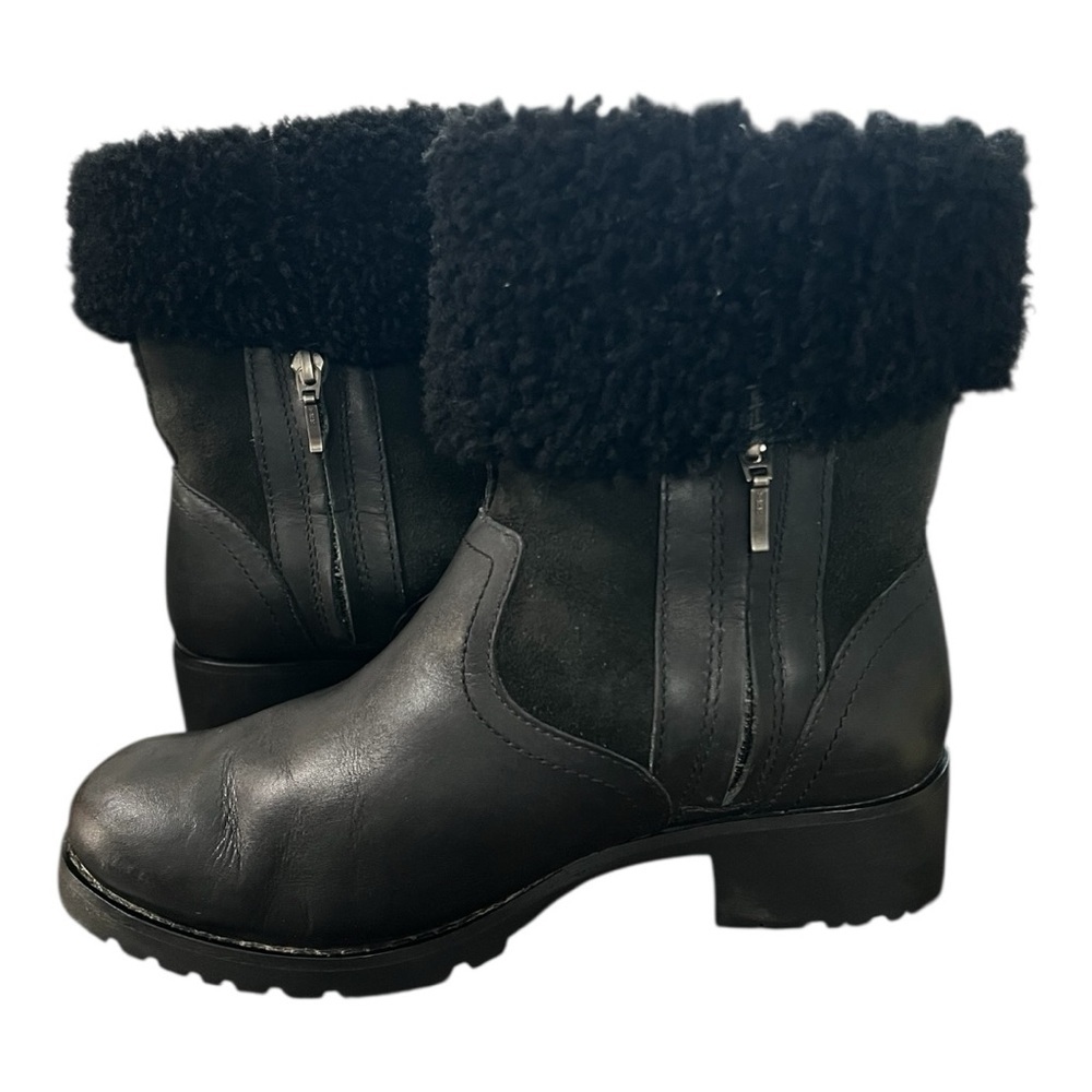 UGG Black Bellvue II Leather Boots with Shearling Lining Size 6 - Picture 4 of 12